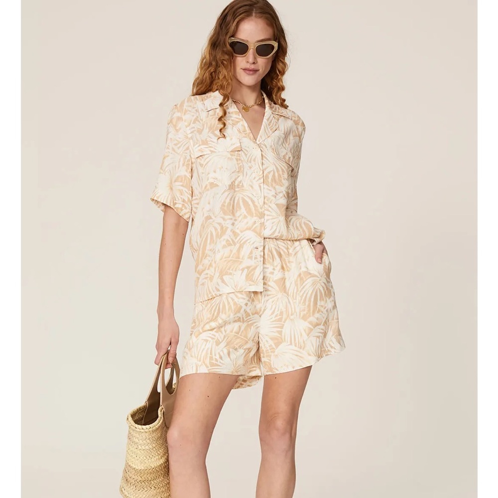 Anine Bing Cream and Tan Patterned Shirt and Shorts Set